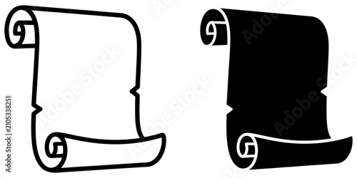 Foto Blank scroll paper with rolled edges in outline and solid black versions for des
