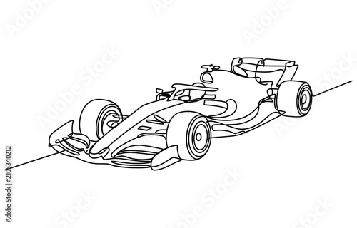 Photography Continuous single line drawing of a fast formula one race car moving quickly on
