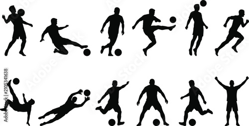 Canvastavla Soccer Player Silhouette Collection with Dribbling Passing Tackling Goalkeeping