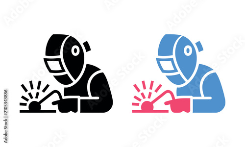 Welder and robot welder working with sparks illustration