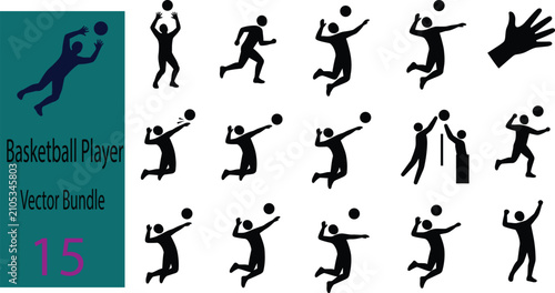 Foto Basketball Player Silhouette Vector Bundle with Jump Shot Dribble Pass and Defen