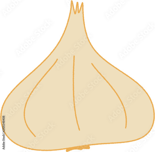 Cute hand drawn garlic bulb illustration with crayon texture, isolated on transparent background