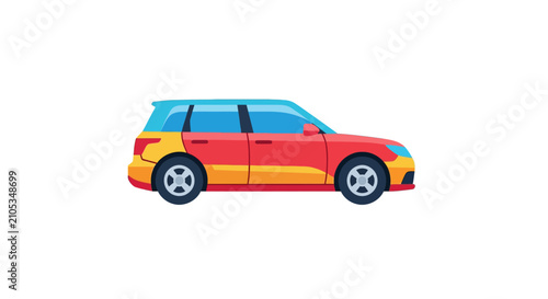 Red and yellow family station wagon.