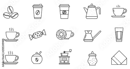 Tableau sur toile Collection of coffee and tea icons including cups beans and brewing equipment