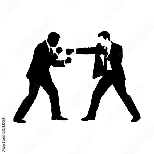 Fotografía Business conflict illustration silhouette of two men in suits fighting