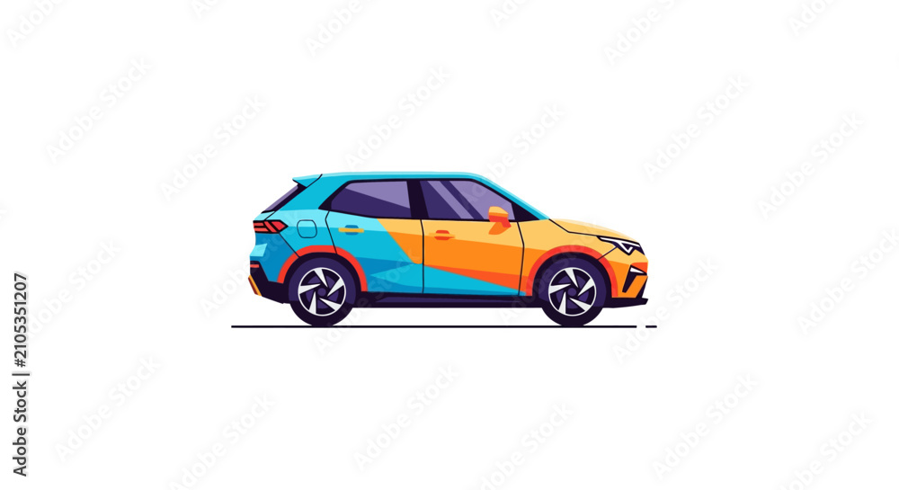 Fototapeta premium Multicolor SUV Automobile Vehicle Side View.