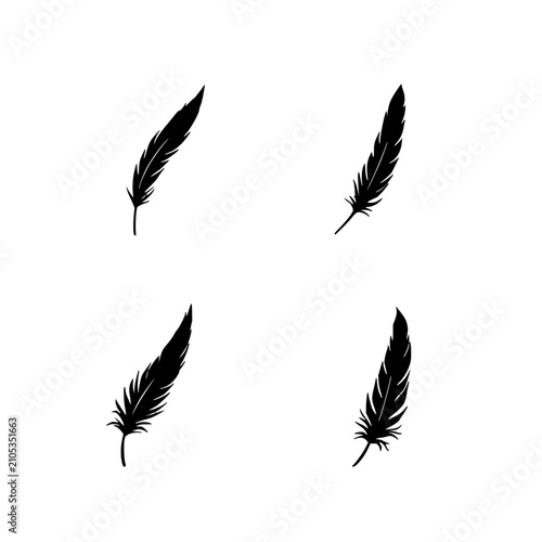 Feathers set with four simple feather drawings arranged in a square formation featuring feather, line art, illustration with minimalism and serenity