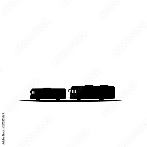 Minimalist bus set with front and side views featuring small and large buses in black and white with clean lines and flat design