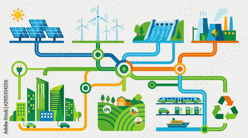 Foto Smart Energy Grid Concept with Renewable Power Sources and Sustainable Infrastru