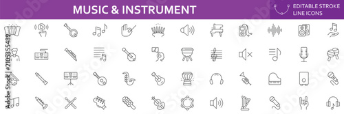 Photography Music and instrument outline icon set