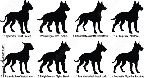 Foto German Shepherd Silhouette Set Digital Tech Emblem Cybernetic Security Guard Dog