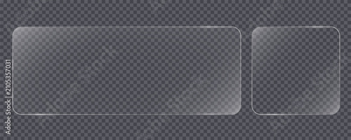 Transparent glass frame with glowing neon border for square UI element. Modern glossy technology interface background. Glass UI frame. Glassmorphism interface elements. Transparent glass overlay.