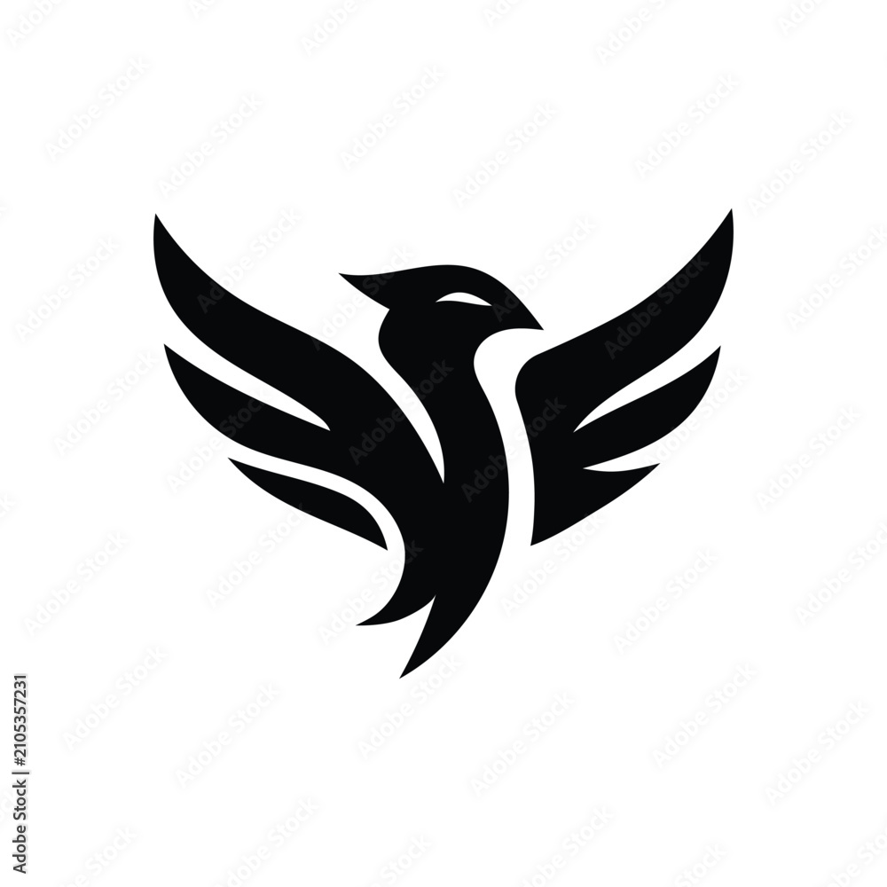 Fototapeta premium Abstract Phoenix Bird Logo Icon – Minimal Flying Eagle Wings Emblem Vector