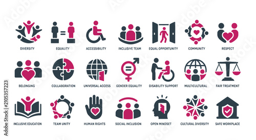 Extensive collection of glyph icons representing diversity, equality, inclusion, and human rights concepts