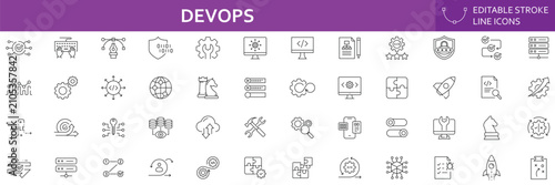 Konstfotografi Devops line icon set