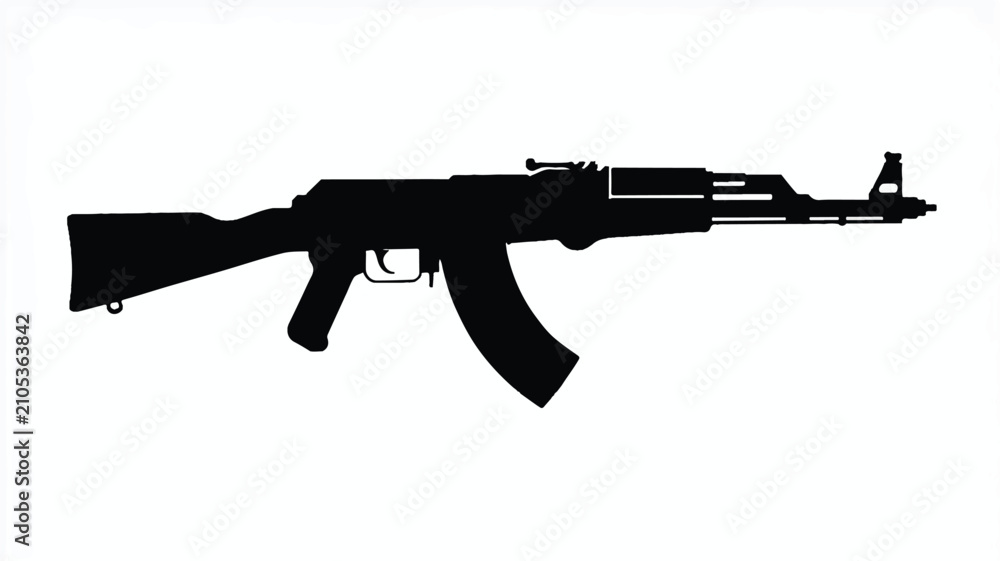 Fototapeta premium Detailed black silhouette of a classic automatic rifle isolated on a clean white background for tactical design