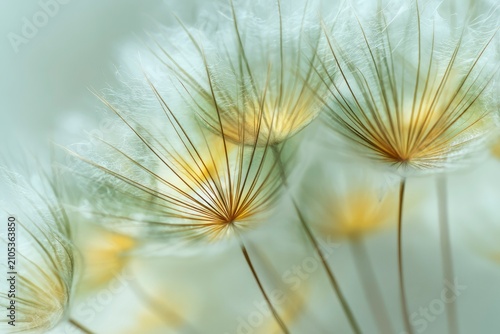 Macro Watercolor Dandelion Pappus with Soft Sage Green Background