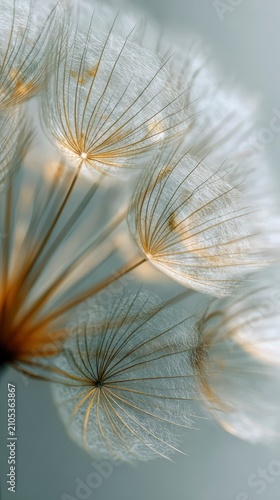 Macro Watercolor Dandelion Pappus with Soft Sage Green Background