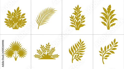 Konstfotografi Golden leafy plant silhouettes collection
