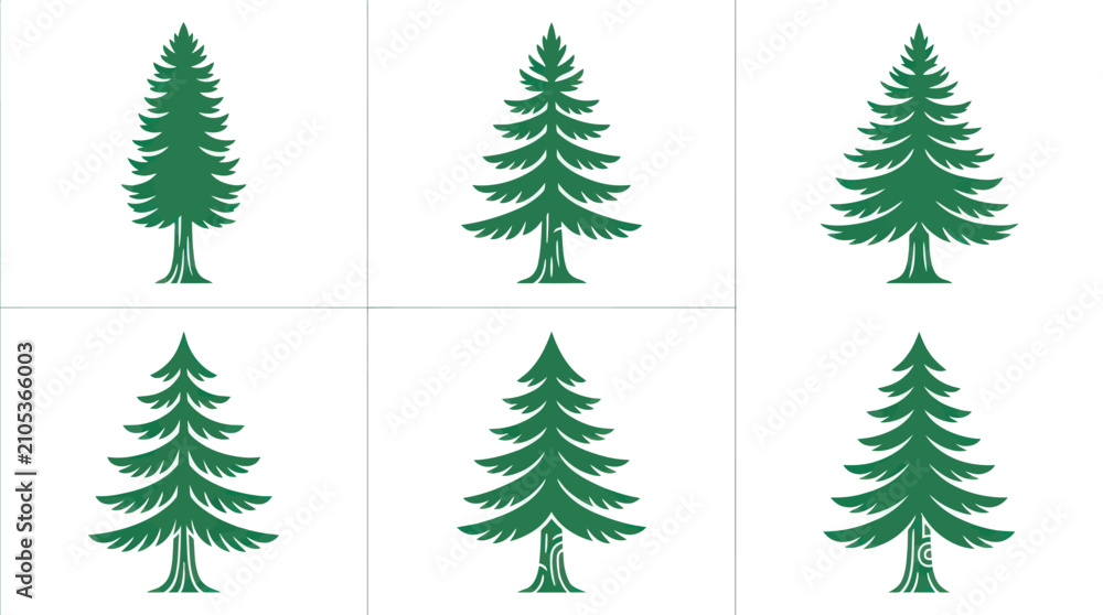 Obraz premium Green evergreen tree icons set
