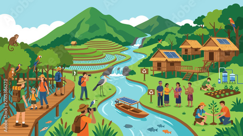 Fotografija Sustainable Eco Village and Ecotourism in Lush Tropical Landscape
