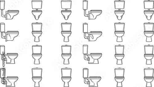 Fotografía Collection of modern toilet line art vector icons in front and side view for bat