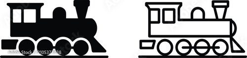 Foto Steam Locomotive Train Icon Set Black Silhouette and Outline Vector Illustration