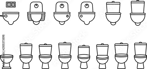 Cuadro en lienzo Set of modern toilet line art vector icons for bathroom interior design plumbing