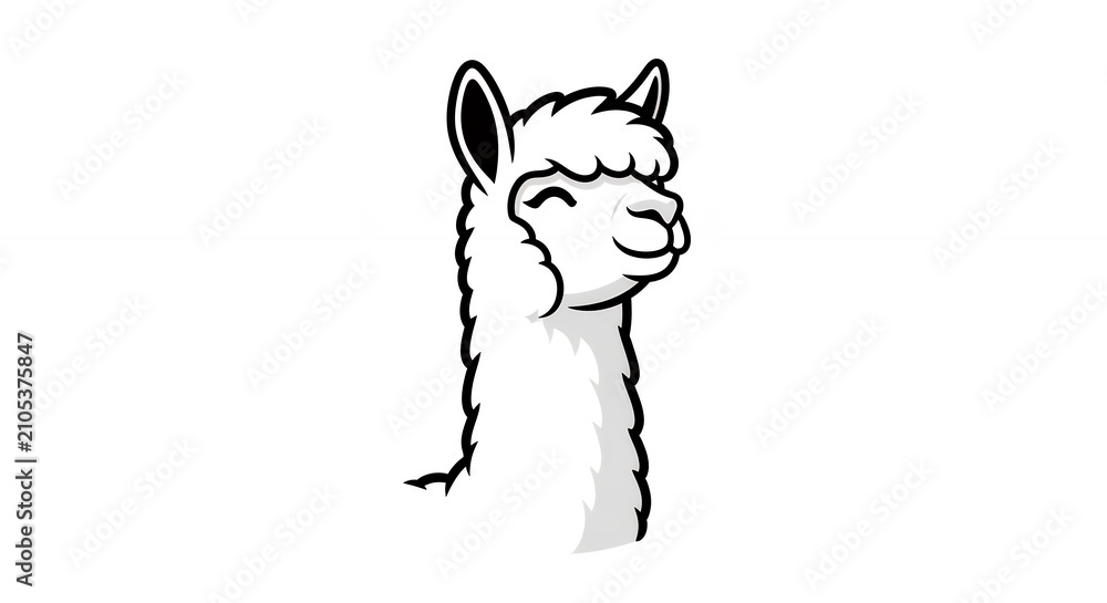 Fototapeta premium Cute Fluffy White Alpaca Mascot Portrait Isolated on Background for Creative Logo Design and Animal Brand Projects