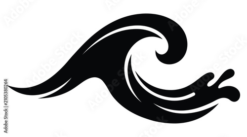 Wave Silhouette Against White Background Fluid Black Shape Design waves