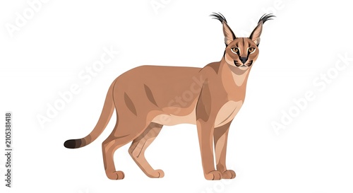 Elegant Caracal Illustration of a Wild Desert Lynx Cat with Long Ear Tufts Isolated on White Background Design