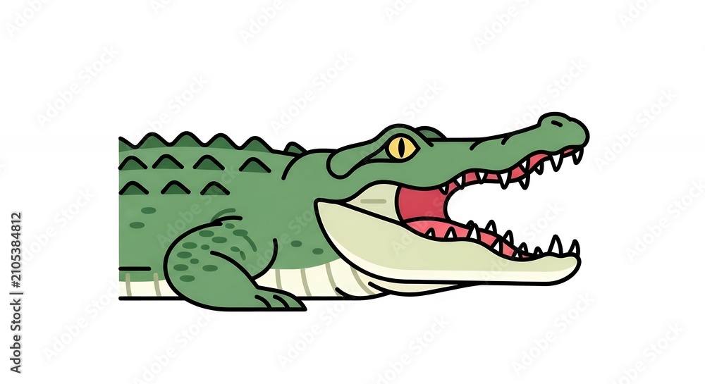 Obraz premium Green Crocodile Alligator Character with Open Mouth and Sharp Teeth Cartoon Illustration Isolated on White Background