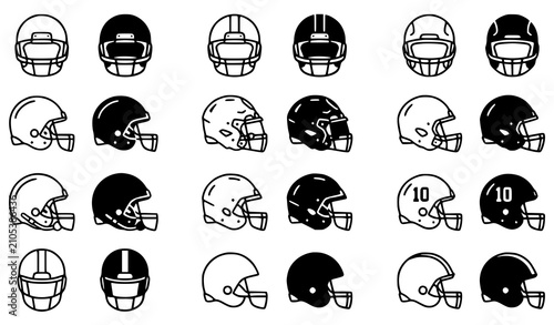 American Football Helmet Vector Icon Set on White Background