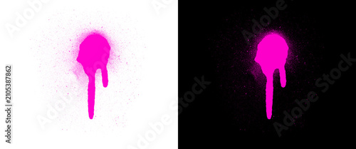 Neon pink spray paint drip on white and black background, vibrant graffiti splatter texture, street art design element