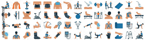 Cuadro en lienzo Physical Therapy and Rehabilitation Icon Set