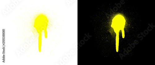 Yellow spray paint drip on white and black background, neon graffiti splatter texture, street art design element