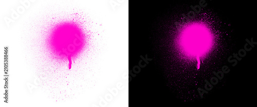 Neon pink spray paint drip on white and black background, vibrant graffiti aerosol splatter texture, urban street art design element