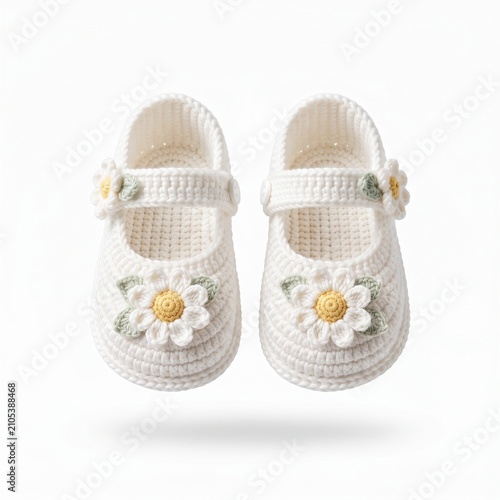 Handmade White Crochet Baby Mary Jane Shoes Premium Cotton Yarn Footwear.
