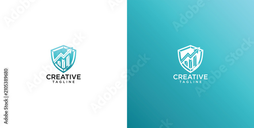 Foto Dynamic shield emblem symbolizing robust financial growth, data analysis, and se