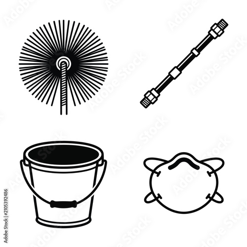 Chimney sweeping tools kit vector illustration on white background