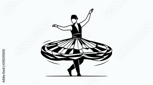 Foto Whirling Dervish Dancer in Traditional Skirt Spinning Motion Illustration