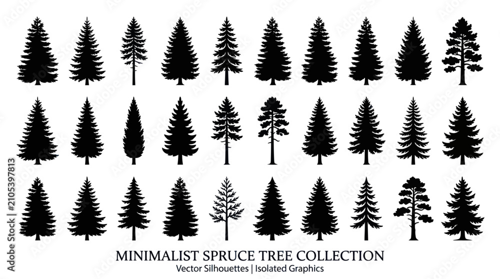 Obraz premium Collection of diverse evergreen tree silhouettes