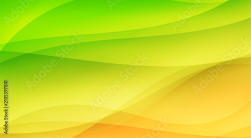 Abstract green yellow glossy smooth waves background. Vector design