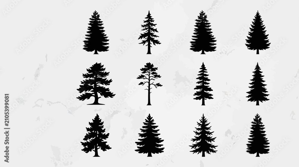 Obraz premium Collection of evergreen tree silhouettes
