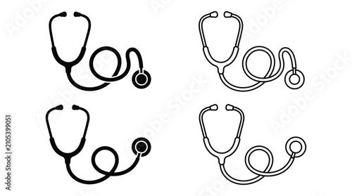 Obraz na płótnie Four Stethoscope Silhouettes On White Background Silhouette