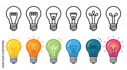Collection Of Light Bulb Illustrations In Various Colors Silhouette