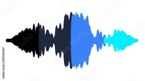 Canvas Print Sound wave shows a bold intensity of fluctuating amplitude levels rendered in a striking blue and black color palette, creating a professional graphic representation of high quality audio track