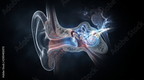 Medical 3D Illustration of Human Ear Anatomy and Auditory System