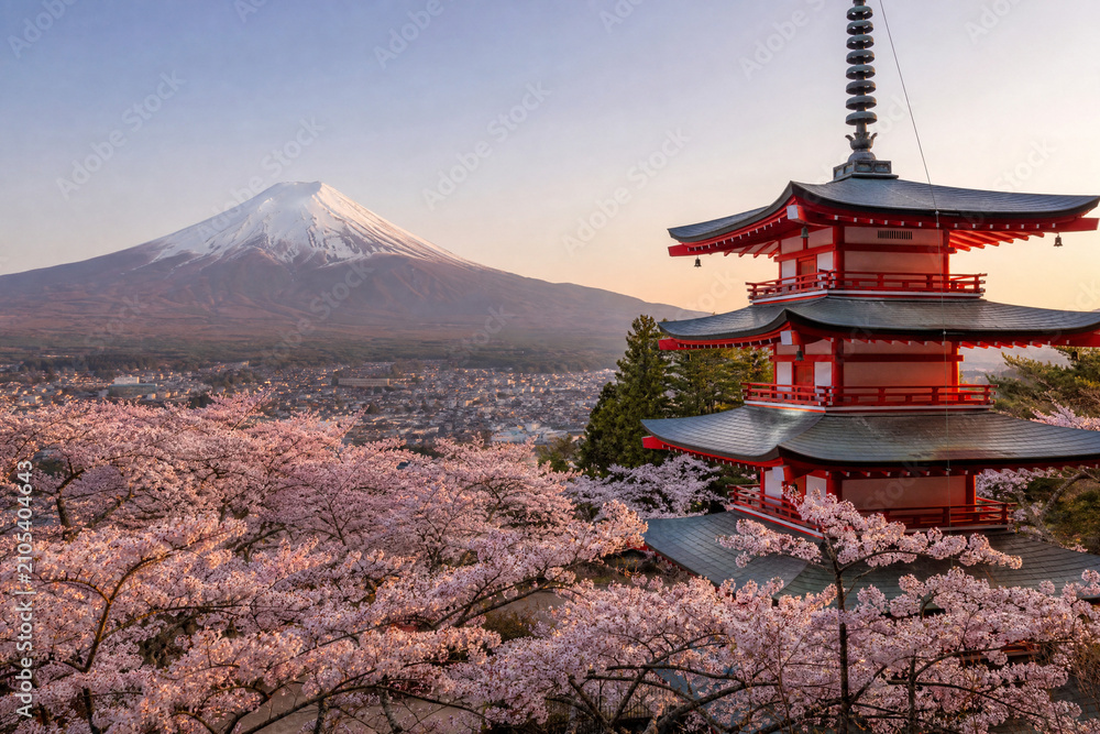 Naklejka premium 富士山 五重塔