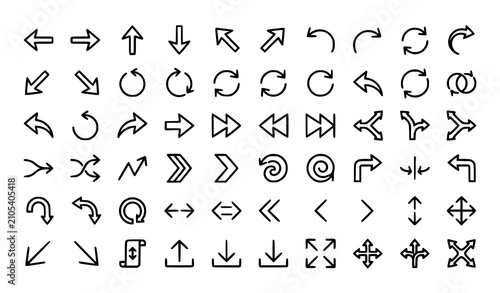 Tableau sur toile Collection of black line art directional and circular arrow icons
